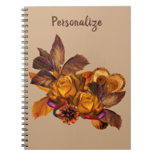 Elegant Gold Roses Autumn Floral Bouquet Notebook