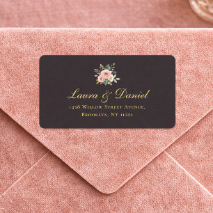 Elegant Gold Roses & Black Return Address Label