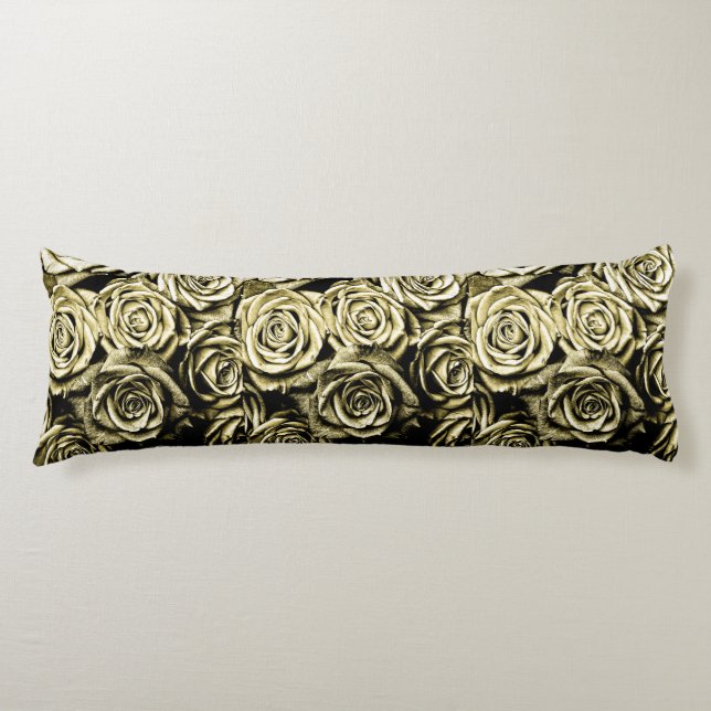 Elegant Gold Roses Body Pillow (Front)
