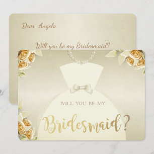 Elegant, Gold Roses, Bride Dress Bridesmaid Card