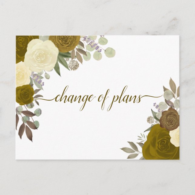 Elegant Gold Roses Change of Wedding Plans Announcement Postcard (Front)