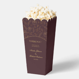 Elegant Gold Roses Chocolate Brown Wedding Favor Box