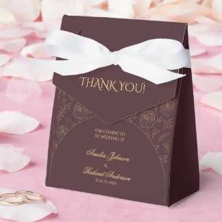Elegant Gold Roses Chocolate Brown Wedding Favor Box