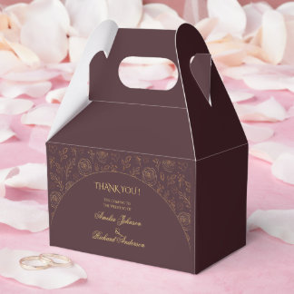 Elegant Gold Roses Chocolate Brown Wedding Favor Box