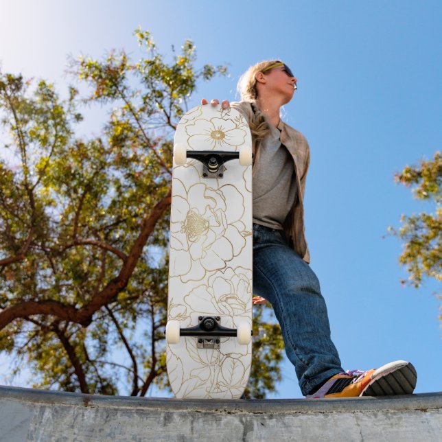 Elegant Gold Roses Floral Line art Skateboard (Outdoor 1)