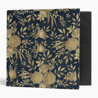 Elegant Gold Roses Floral Navy-Blue Design Binder