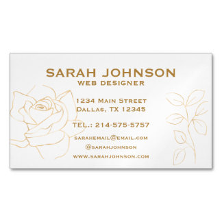 Elegant Gold Roses Magnetic Business Card
