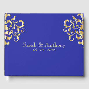 Elegant Gold & Royal Blue Mariage Livre d'hôtes
