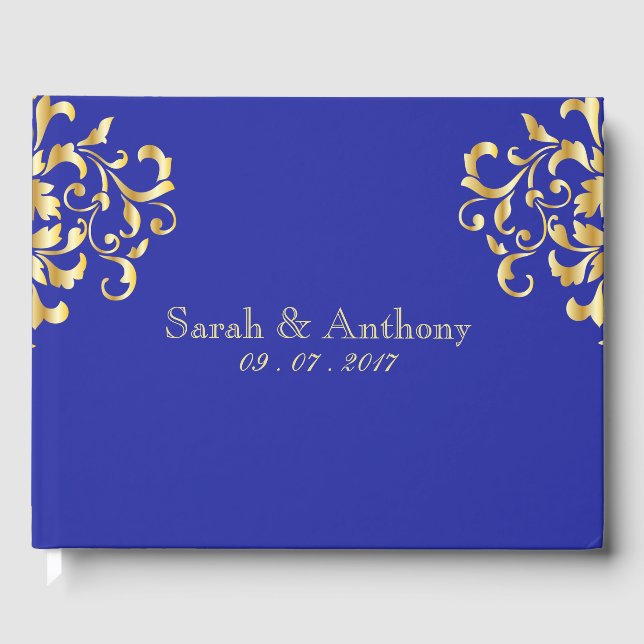 Elegant Gold & Royal Blue Mariage Livre d'hôtes (Recto)