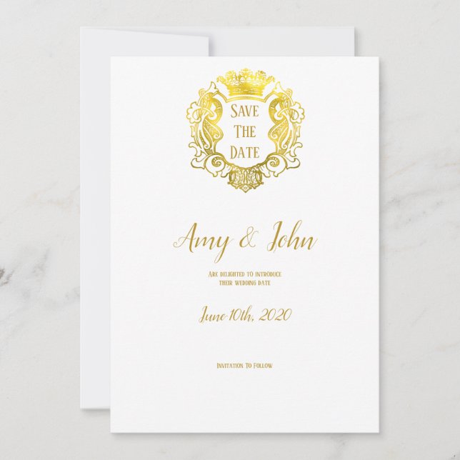 Elegant Gold Royal Crest Wedding Save The Date (Front)