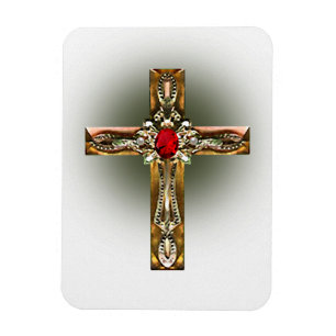 Elegant Gold & Ruby Cross Magnet