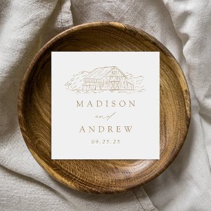 Elegant Gold Rustic Barn Personalized Wedding Napkin