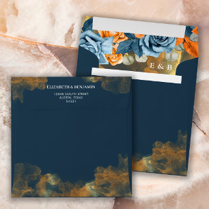 Elegant Gold Rustic Boho Navy And Rust Wedding Envelope