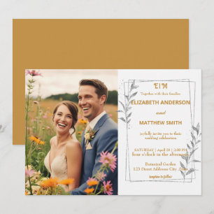 Elegant Gold rustic flowers photo romantic wedding Invitation