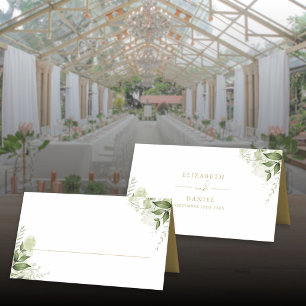Elegant Gold Rustic Greenery Wedding Folded Place Card