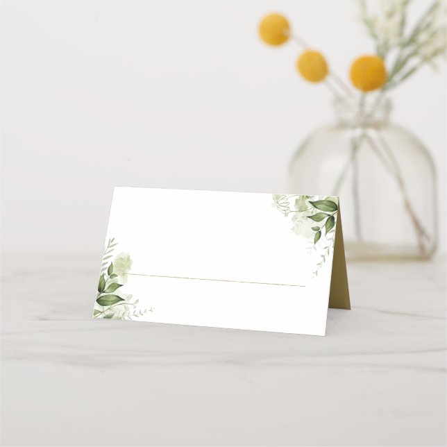 Elegant Gold Rustic Greenery Wedding Folded Place Card (Front)