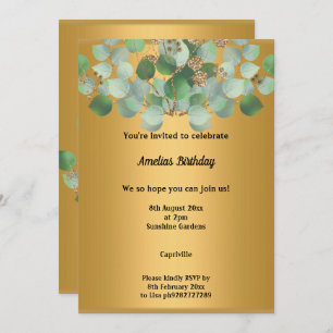 ELEGANT GOLD SAGE EUCALYPTUS BIRTHDAY PARTY  INVITATION
