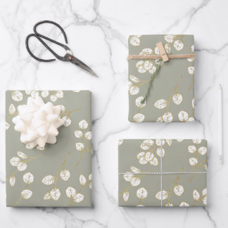 Elegant Gold Sage Green Greenery Eucalyptus Leaves Wrapping Paper Sheet