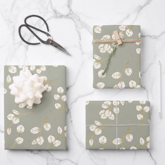 Elégant Gold Sage Vert verdure Eucalyptus Feuilles (Recto)