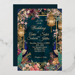 Elegant Gold Sakura Floral Wedding Invitation