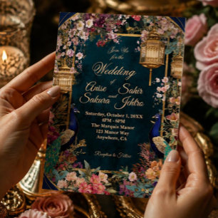Elegant Gold Sakura Floral Wedding Invitation