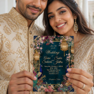 Elegant Gold Sakura Floral Wedding Invitation