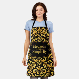 Elegant Gold Scandinavian Floral Pattern Apron