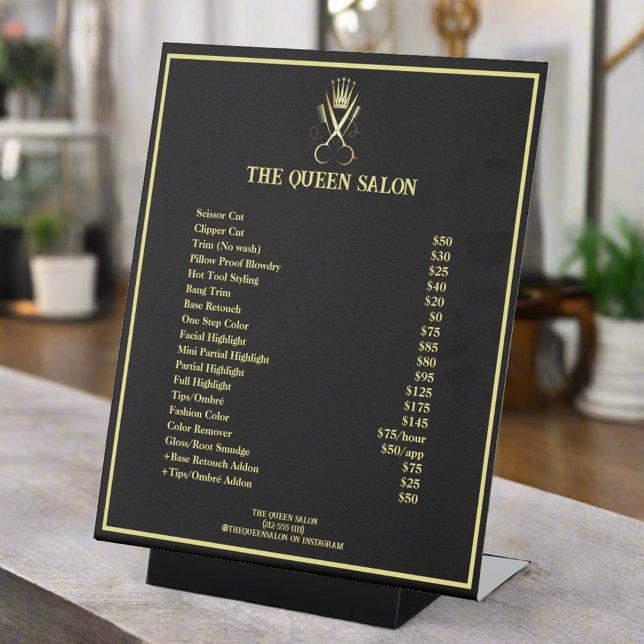 Elegant Gold Scissors Salon Black Price List  Pedestal Sign (Creator Uploaded)