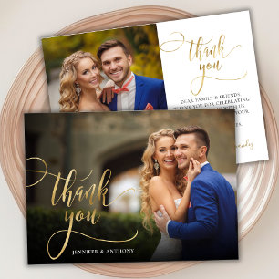Elegant Gold Script 2 Mariage photo Carte de remer