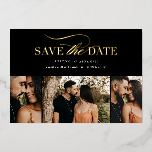 Elegant Gold Script 3 Photo Collage Save the Date