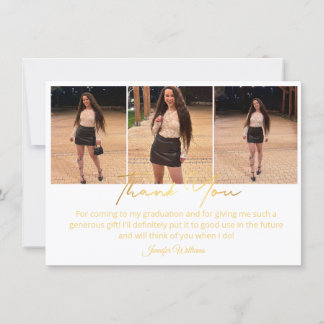 elegant gold script 3 photo graduation  thank you card