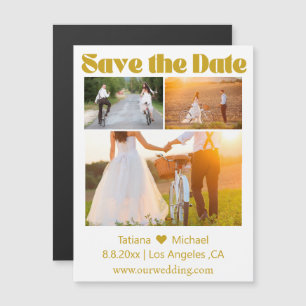 elegant gold script 3 photo save the date magnet
