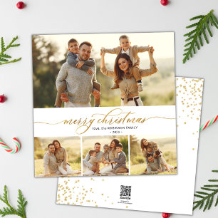 Elegant Gold Script 4 Multi Photo Christmas Holiday Card