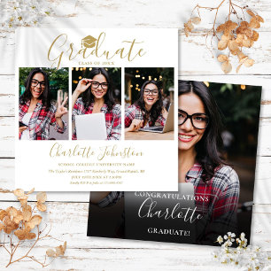 Elegant Gold Script 4 Photo Graduation Party Invitation