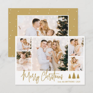Elegant Gold Script 5 Photo Collage Christmas Card