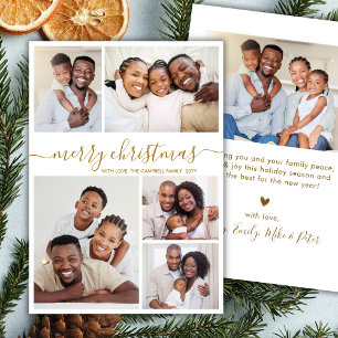 Elegant Gold Script 5 Photo Collage Christmas Holiday Card