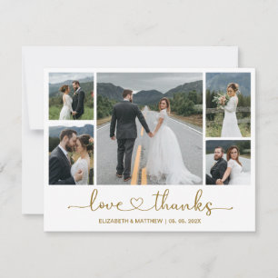 Elegant Gold Script 5 Photo Wedding Thank You  Card