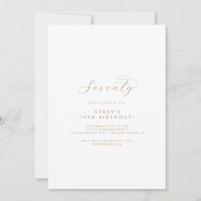 Elegant Gold Script 70th Birthday Party Invitation (Front)