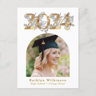 Elegant Gold Script Arch Photo GRAD Invitation Postcard