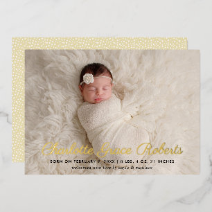 Elégant Gold Script Baby Photo Faire-part de naiss