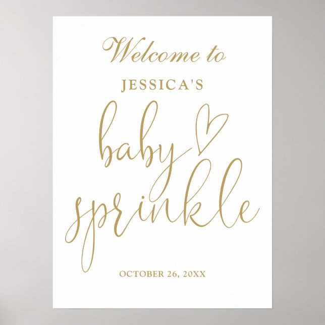 Élégant Gold Script Baby Sprinkle Affiche de bienv (Devant)