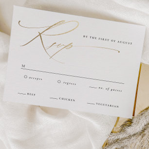 Elegant Gold Script Black and White Wedding RSVP Card