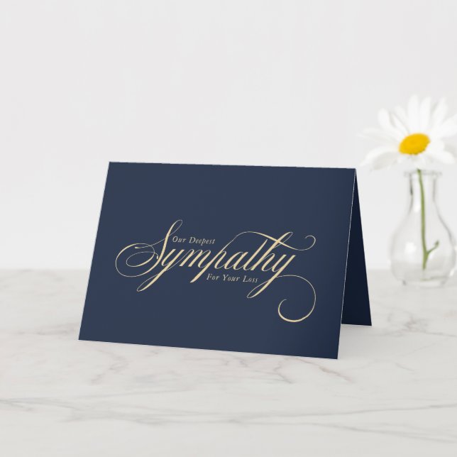 Elegant Gold Script Blue Condolence Sympathy Card (Small Plant)