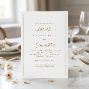 Elegant Gold Script Border 50th Birthday Party Invitation