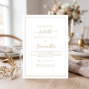 Elegant Gold Script Border 60th Birthday Party Invitation
