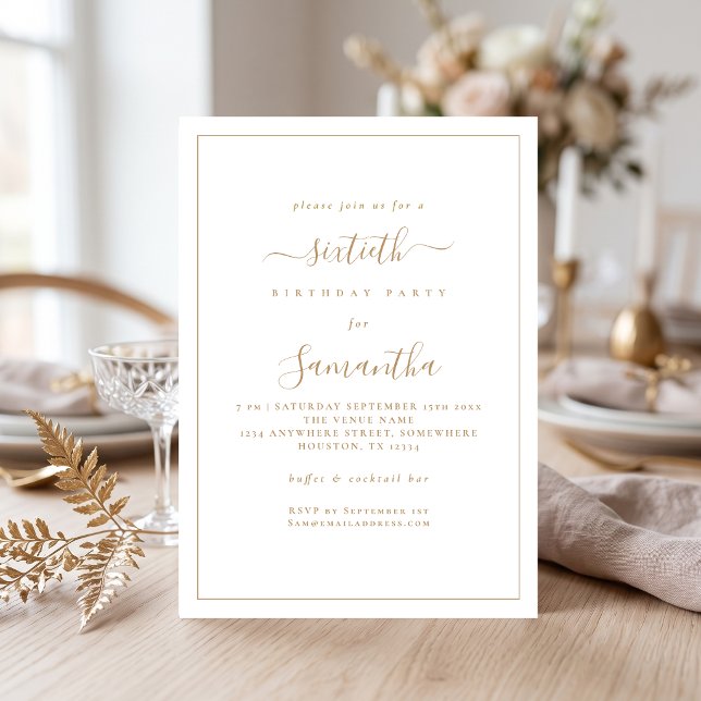 Elegant Gold Script Border 60th Birthday Party Invitation (Creator Uploaded)