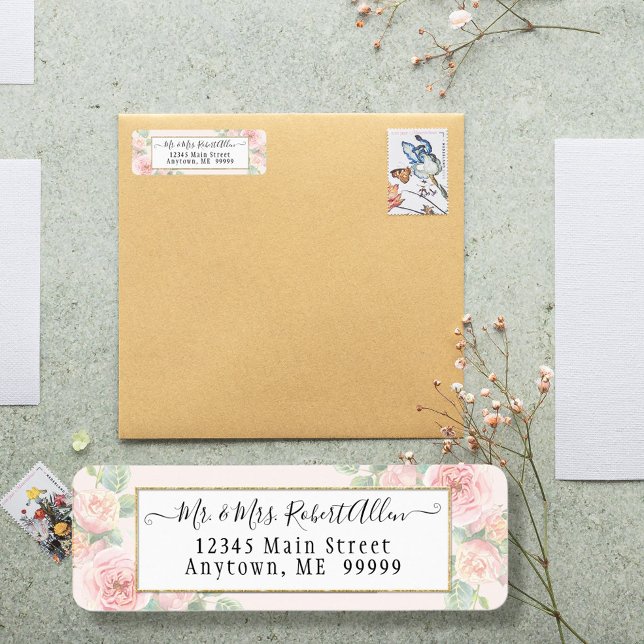 Élégant Gold Script Botanical Rose rose n Verdure (Créateur téléchargé)