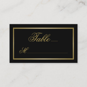 Elegant Gold Script Calligraphy on Black Wedding Place Card