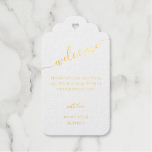Elegant Gold Script Calligraphy Wedding Welcome Gift Tags