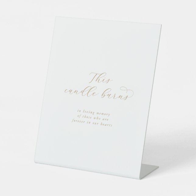 Elegant Gold Script Candle Burns Wedding Memorial Pedestal Sign (Front)